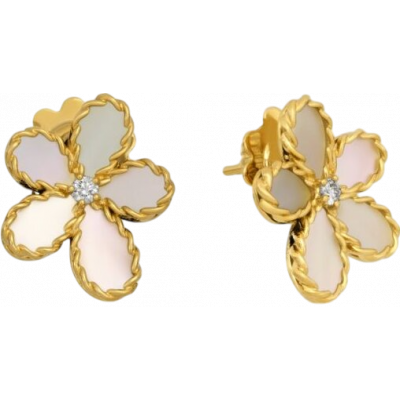 JASMINE EARRINGS YG WITH DIAM#2, MOTHER OF PEARL & RUBY